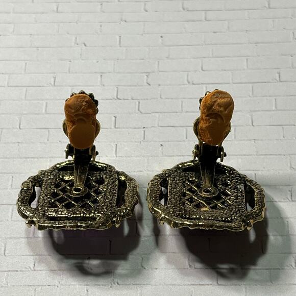 Vintage Purple Clip On Earrings Gold Filigree Statement Jewelry 1980s Earrings - Picture 5 of 7